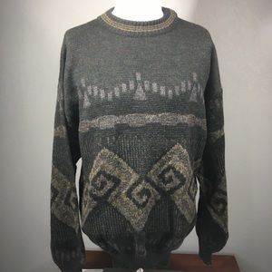 Mens Gray Patterned Crewneck Sweater